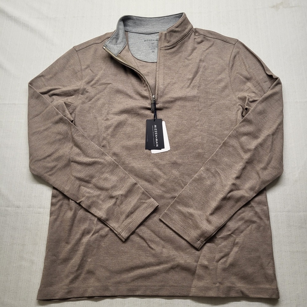 Mizzen & Main Proflex Top Mens Small 1/4 Zip Performance Pullover Brown Stretch